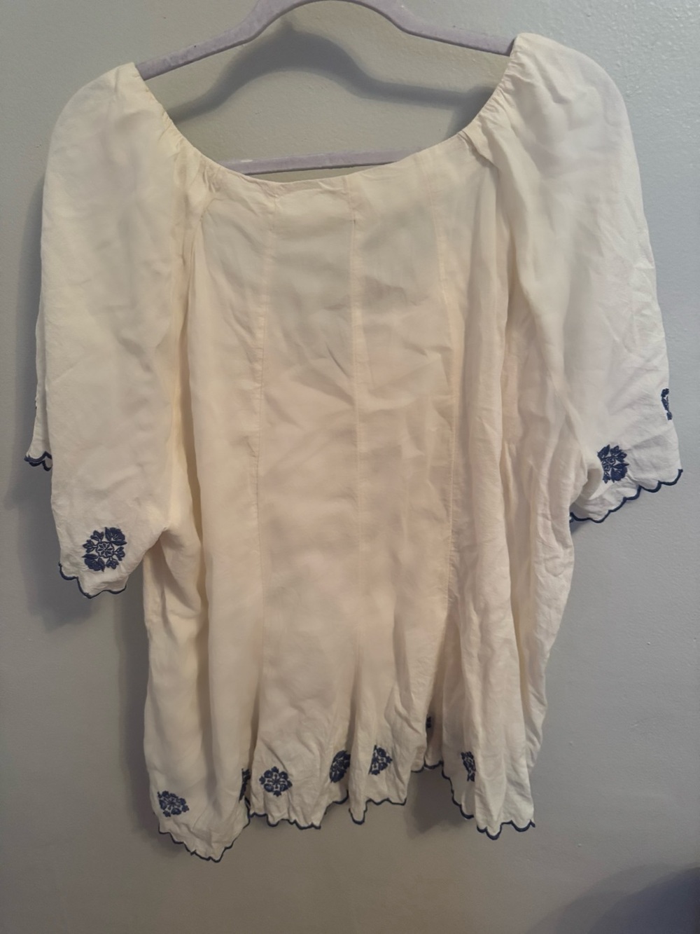 Old Navy Cream Peasant Blouse with Navy Embroidery - Picture 3 of 6
